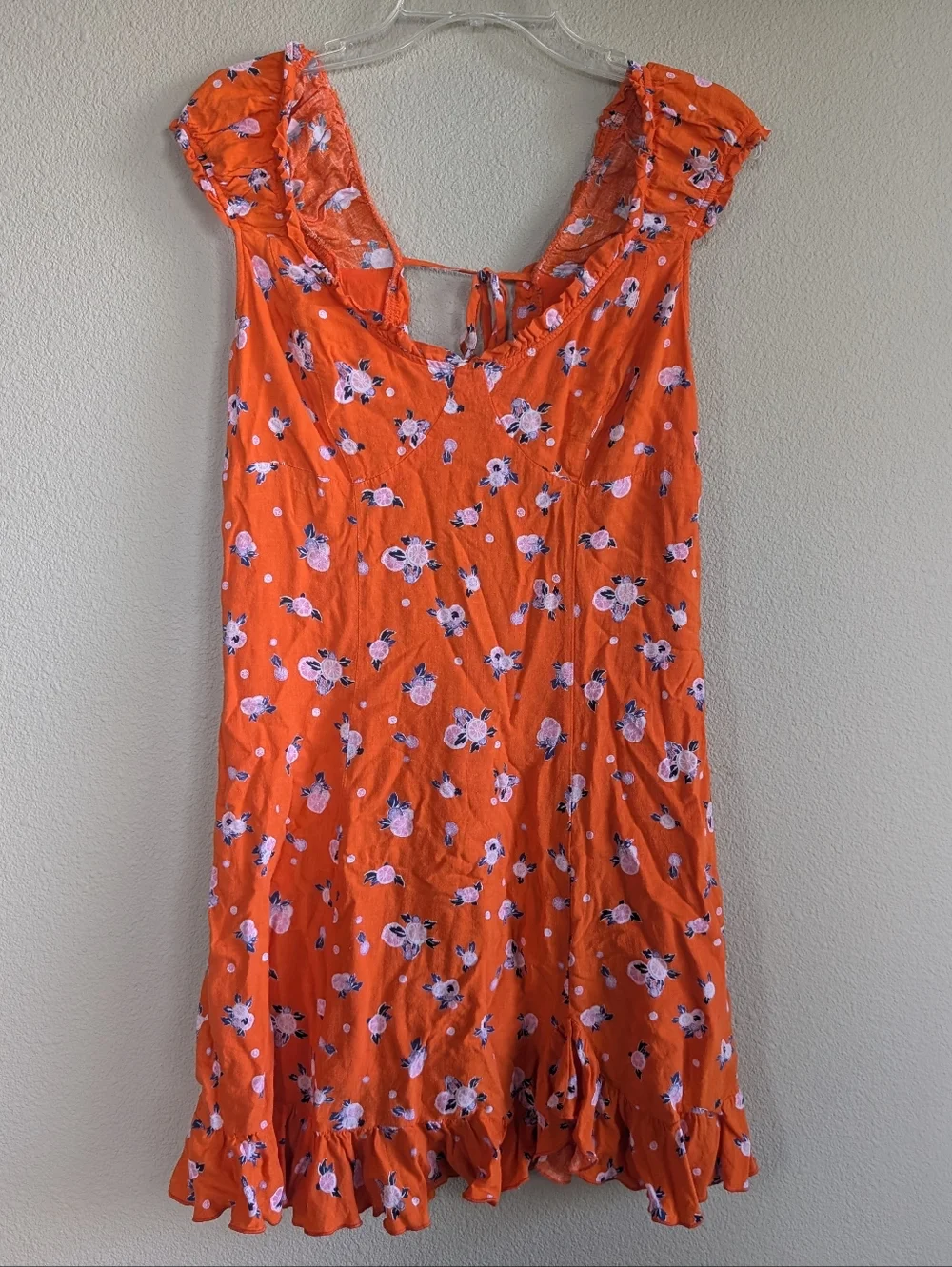 Free People Size Large Like A Lady Orange Floral Ruffle Sundress Open Back Mini - Picture 2 of 9
